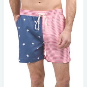 NWT Brooks Brothers Swim Trunks XXL Red Blue Flag Shorts Swimsuit *color Flaw